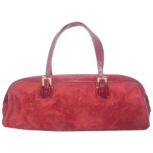 Fendi Dark Red Suede Shoulder Bag Leather With Rose Gold Hardware